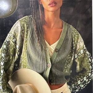 Anthropologie Pilcro Statement Sleeve Cropped Cardigan Knit